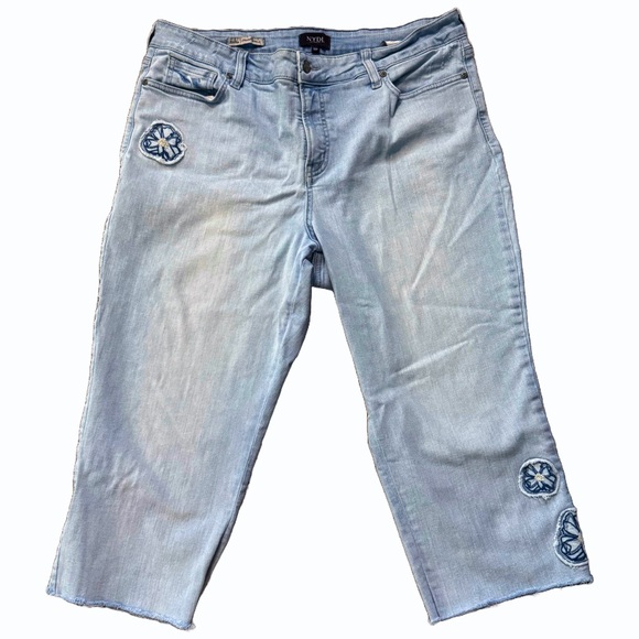 NYDJ Jenna Straight Ankle W/Appliqué Raw Hem Jeans in Palm Desert 18 PETITE - Picture 2 of 8